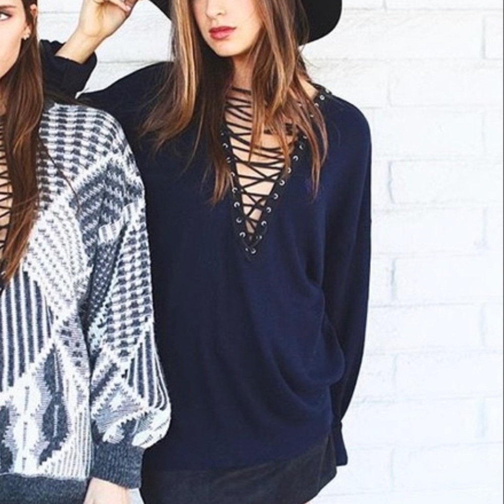 LF Lace Up Sweater Size Medium